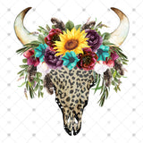 Transfer 000037 - Leopard Bull Skull with Flowers