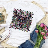 Transfer 000102 - Tribal Cow Skull with Colorful Leopard Background