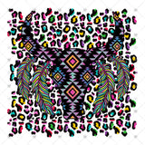 Transfer 000102 - Tribal Cow Skull with Colorful Leopard Background