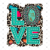 Transfer 000201 - Turquoise Love on Leopard Background