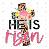Transfer 001766 - He is Risen Leopard Floral Cross