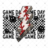 Transfer 001793 - Baseball Game Day Smile & Lightning Bolt Stacked Word Art