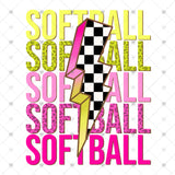 Transfer 001851 - Softball Checkered Lightning Bolt Word Art