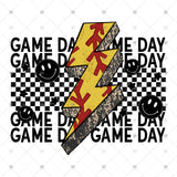Transfer 001867 - Softball Game Day Smile & Lightning Bolt Stacked Word Art