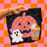 Transfer 001952 - Faux Embroidery Jack O Lantern, Ghost and Coffee