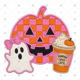 Transfer 001952 - Faux Embroidery Jack O Lantern, Ghost and Coffee