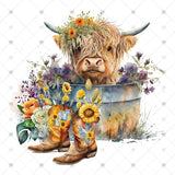 Transfer 002001 - Hyland Cow in Bath Bucket