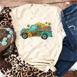 Transfer 002004 - Turquoise and Leopard Truck with Sunflowers