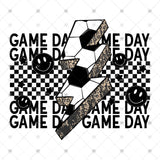 Transfer 002066 - Soccer Game Day Smile & Lightning Bolt Stacked Word Art
