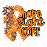 Transfer 002199 - Hope Fight Cure Floral Orange Ribbon