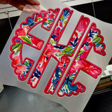 Custom Transfer 0013 - Pink Summertime Floral Faux Embroidery Monogram