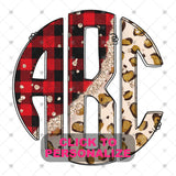 Custom Transfer 0003 - Red Buffalo Plaid and Leopard Monogram