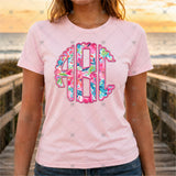 Custom Transfer 0013 - Pink Summertime Floral Faux Embroidery Monogram