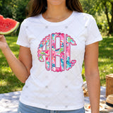 Custom Transfer 0013 - Pink Summertime Floral Faux Embroidery Monogram