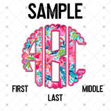 Custom Transfer 0013 - Pink Summertime Floral Faux Embroidery Monogram