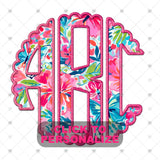 Custom Transfer 0013 - Pink Summertime Floral Faux Embroidery Monogram