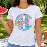 Custom Transfer 0014 - Teal Summertime Floral Faux Embroidery Monogram