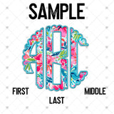 Custom Transfer 0014 - Teal Summertime Floral Faux Embroidery Monogram