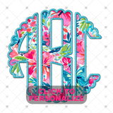 Custom Transfer 0014 - Teal Summertime Floral Faux Embroidery Monogram