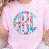 Custom Transfer 0015 - Teal Summertime Floral Monogram