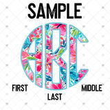 Custom Transfer 0015 - Teal Summertime Floral Monogram