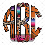 Custom Transfer 0021 - Serape & Leopard Basketball Monogram