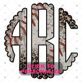 Custom Transfer 0037 - Leopard and Wood Baseball Monogram