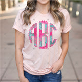 Custom Transfer 0038 - Pink Floral with Turquoise and Leopard Monogram