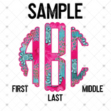 Custom Transfer 0038 - Pink Floral with Turquoise and Leopard Monogram