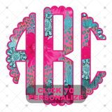 Custom Transfer 0038 - Pink Floral with Turquoise and Leopard Monogram
