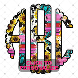 Custom Transfer 0039 - Sunflower Cow Turquoise and Serape Monogram