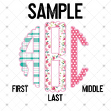 Custom Transfer 0040 - Teal and Pink Flowers Monogram