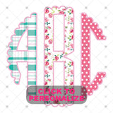 Custom Transfer 0040 - Teal and Pink Flowers Monogram