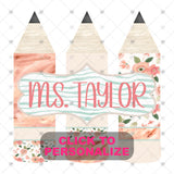 Custom Transfer 0044 - Teacher Pastel Pencils