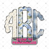 Custom Transfer 0046 - Blue Floral Cottagecore Monogram