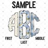 Custom Transfer 0046 - Blue Floral Cottagecore Monogram