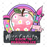 Custom Transfer 0050 - Teacher Pink Apple Custom Name