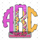 Custom Transfer 0055 - Pink and Yellow Lightning Bolt Monogram