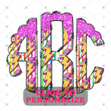 Custom Transfer 0056 - Lightning Bolt Pencil Monogram