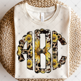 Custom Transfer 0068 - Cowhide & Sunflowers Monogram