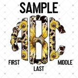 Custom Transfer 0068 - Cowhide & Sunflowers Monogram