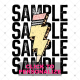 Custom Transfer 0069 - Pencil Lightning Bolt Custom Text